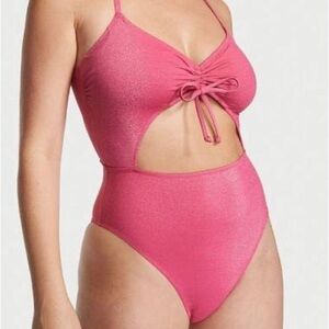 Victoria's Secret Swim Medium Pink Ruched Shine Cutout One-Piece Swimsuit